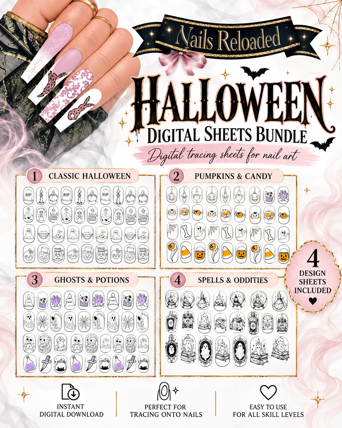 🎃 Halloween Nail Art Digital Tracing Bundle 👻