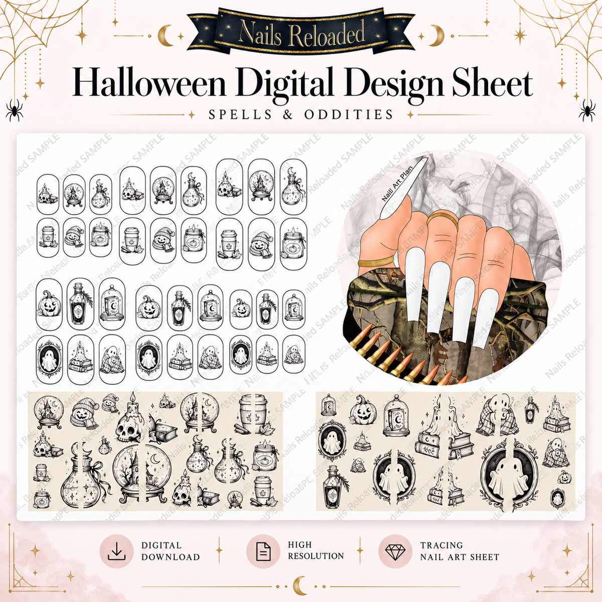 🎃 Halloween Nail Art Digital Tracing Bundle 👻